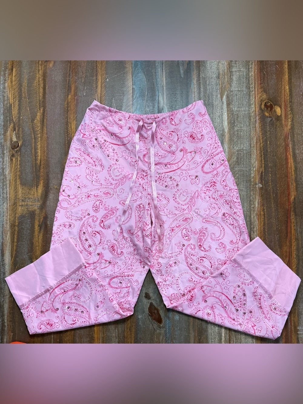 Boston Proper Women’s Size S 100% Silk Paisley & Rhinestone Lounge Pants EUC